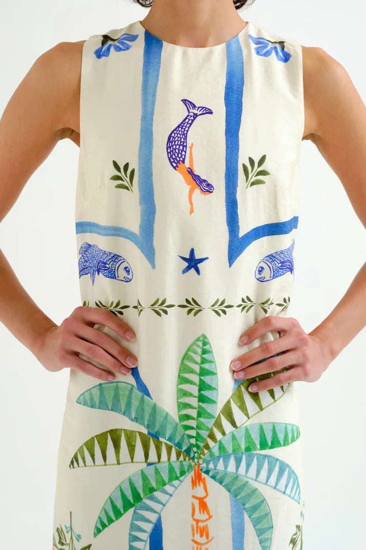Vestido largo fluido sin mangas tropical Compañía Fantástica
