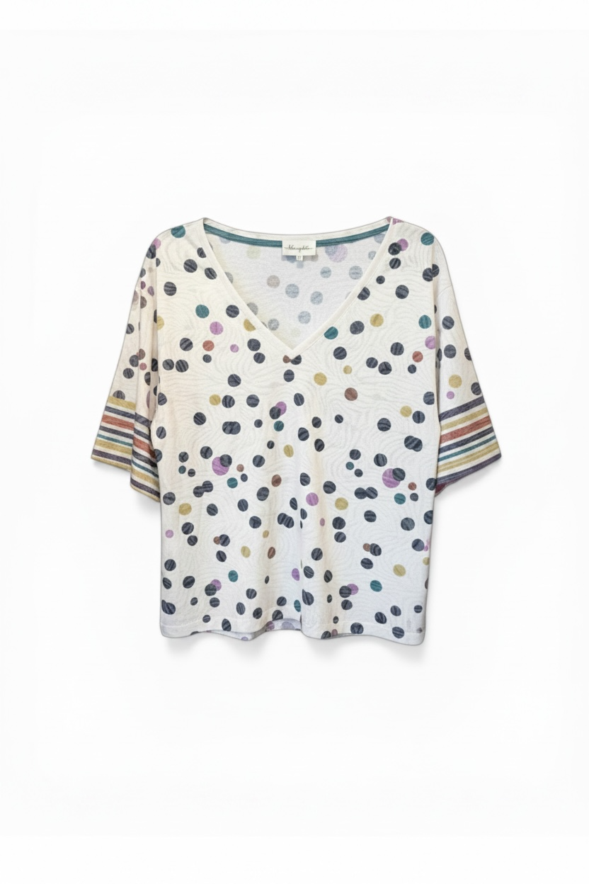 camiseta lunares multicolor mujer Lola Espeleta escote pico Cotton Grey Asturias