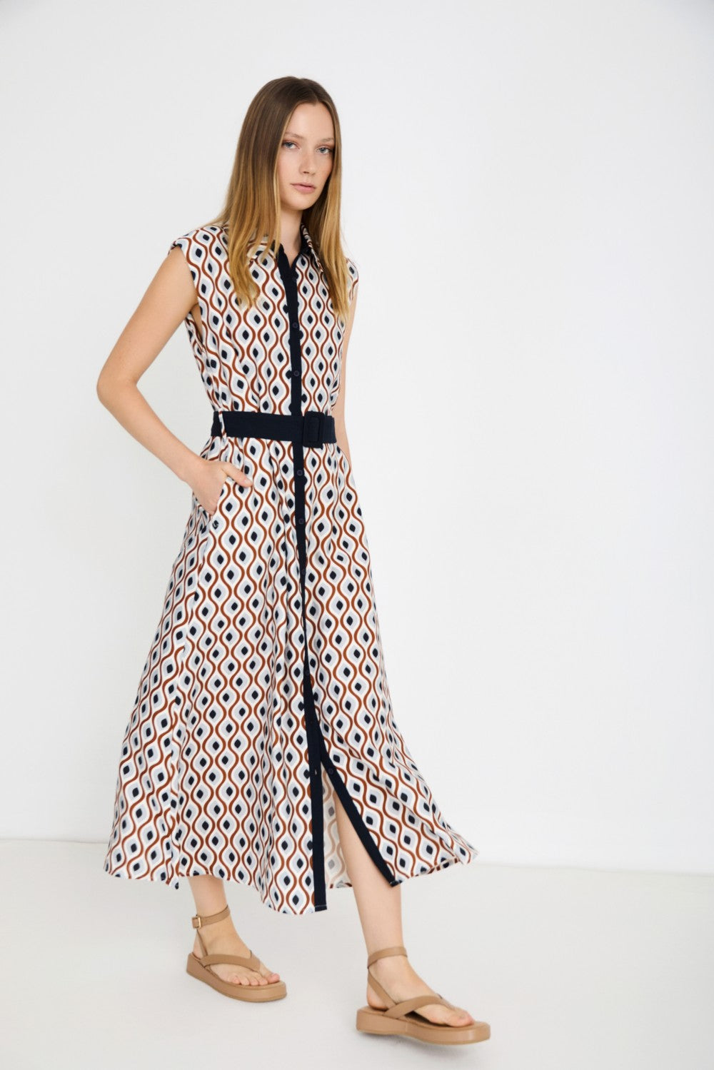 vestido camisero midi estampado geométrico Skatie
