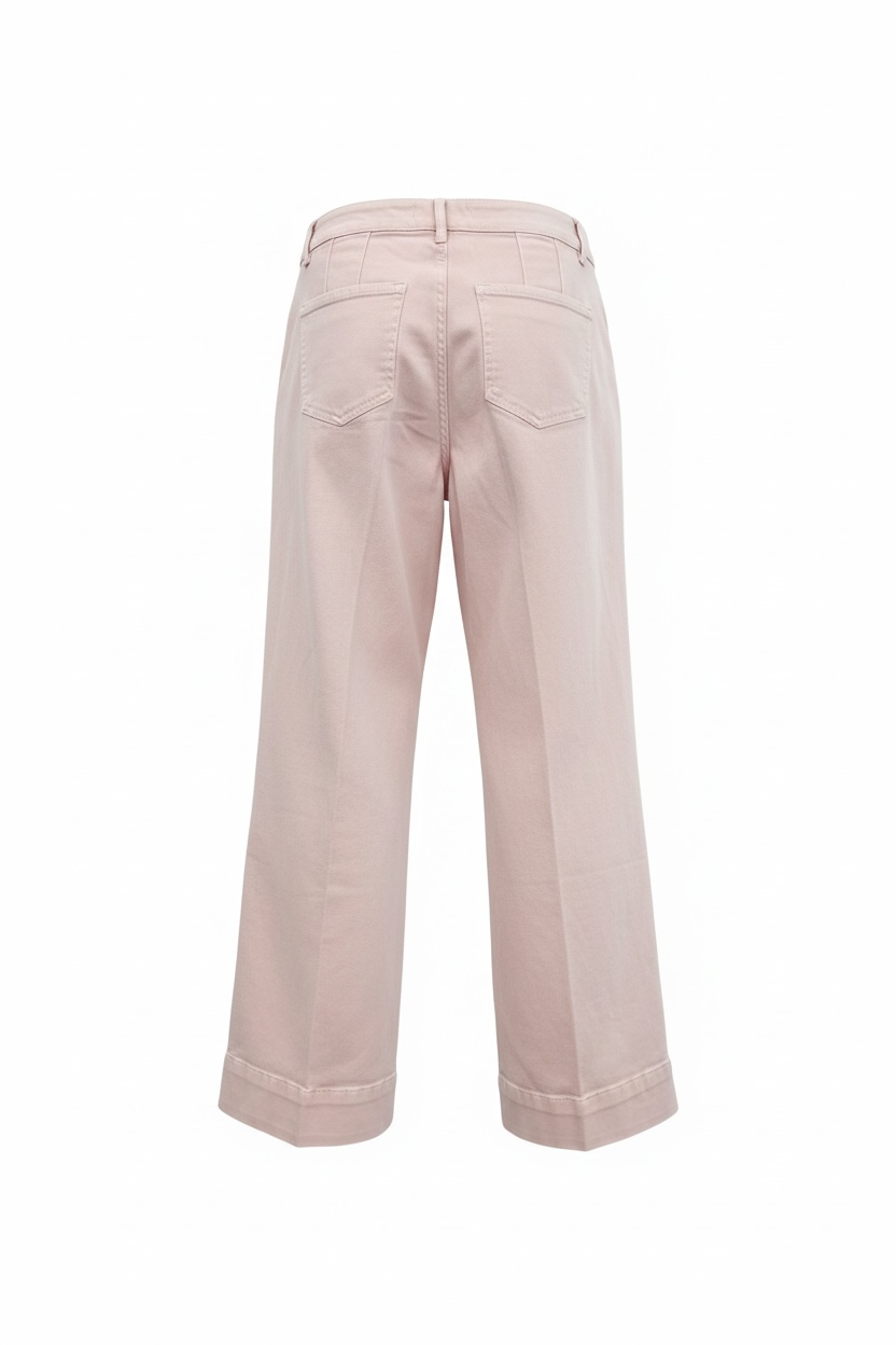 pantalon rosa mujer bolsillos traseros pinzas decorativas