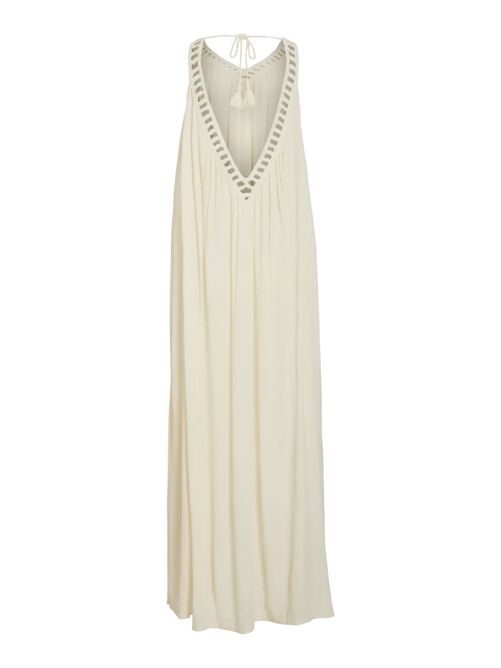 Vestido Carrie largo de tejido fluido en color marfil visto de espalda