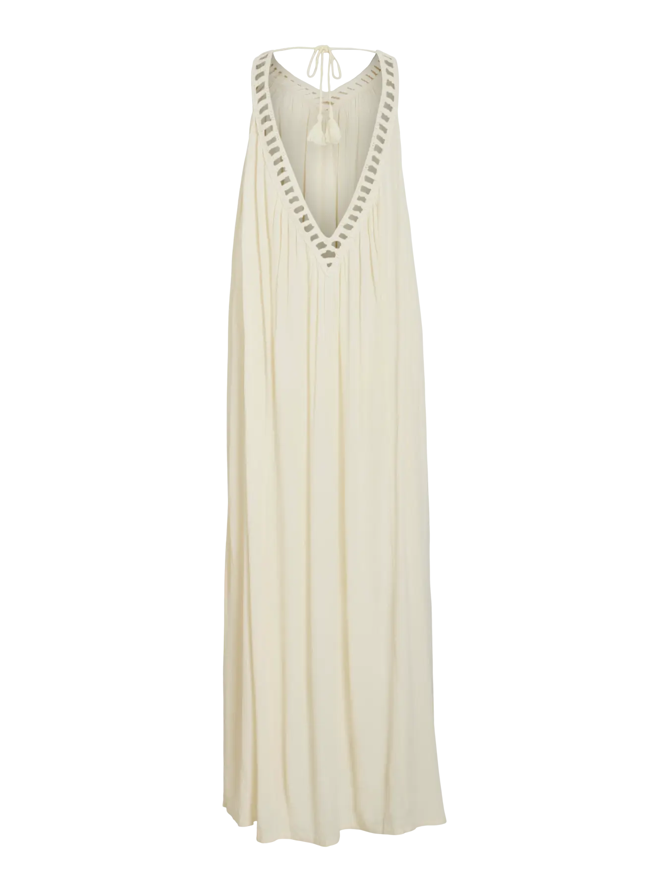 Vestido Carrie largo de tejido fluido en color marfil visto de espalda