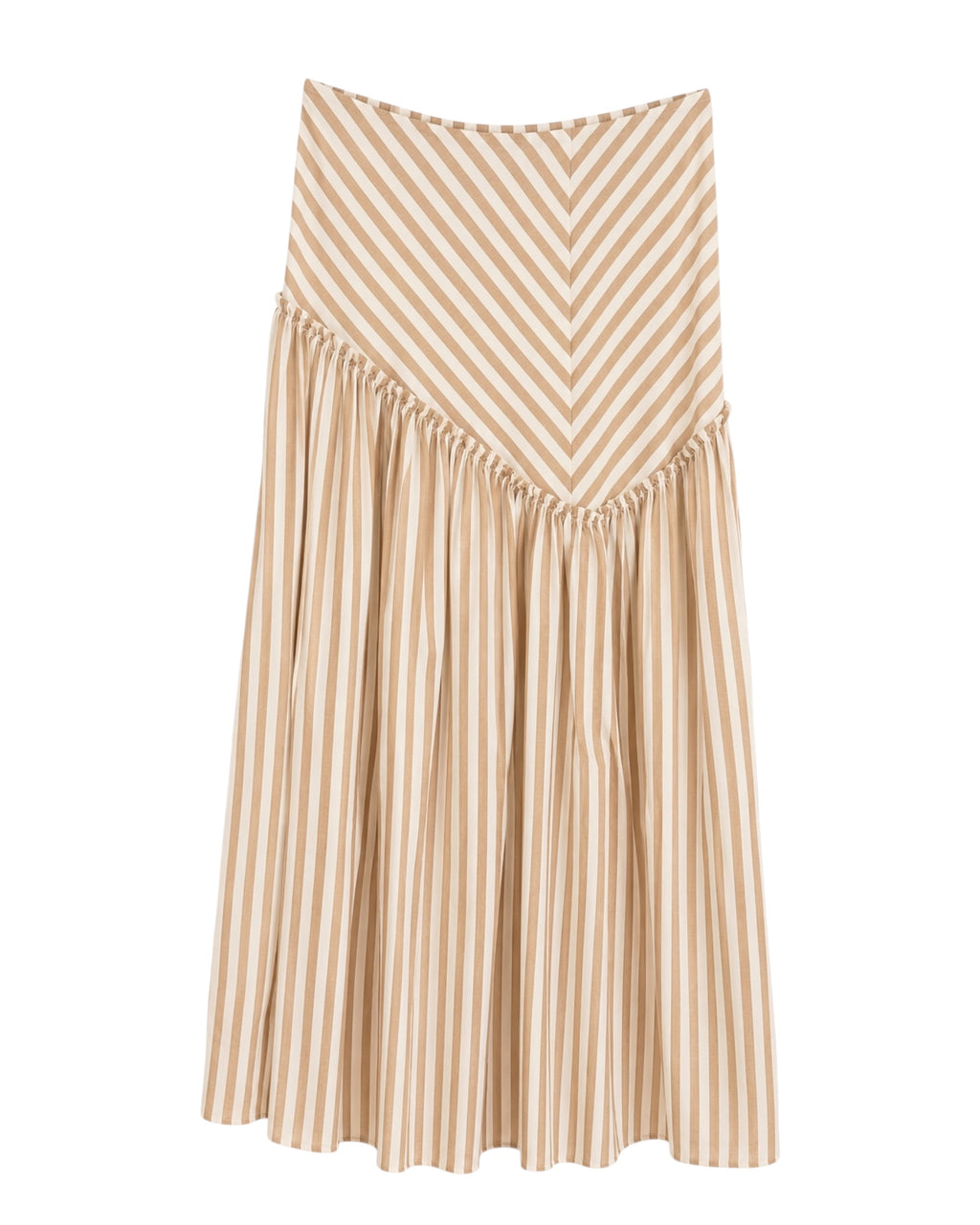 Falda midi de rayas beige y blanco.