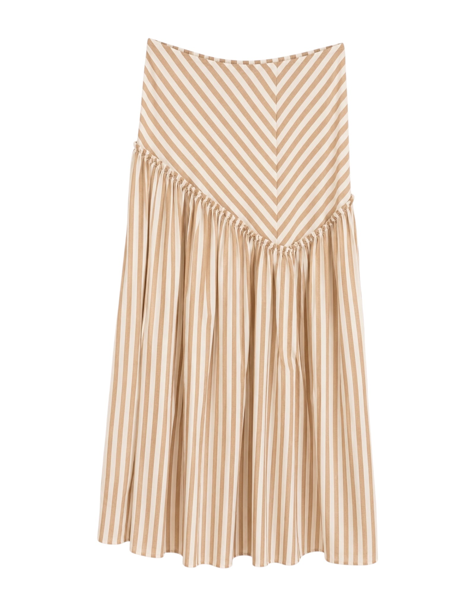 Falda midi de rayas beige y blanco.