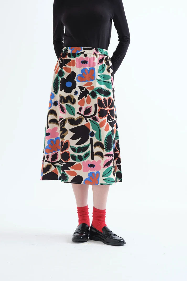 Falda midi de mujer con estampado floral multicolor Neo Garden de Compañía Fantástica