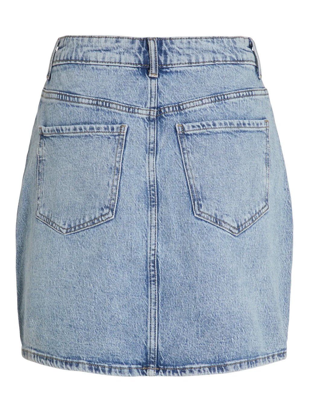 falda vaquera mini azul claro vila denim mujer detalle trasero  bolsillos vila tienda de ropa mujer piedras blancas