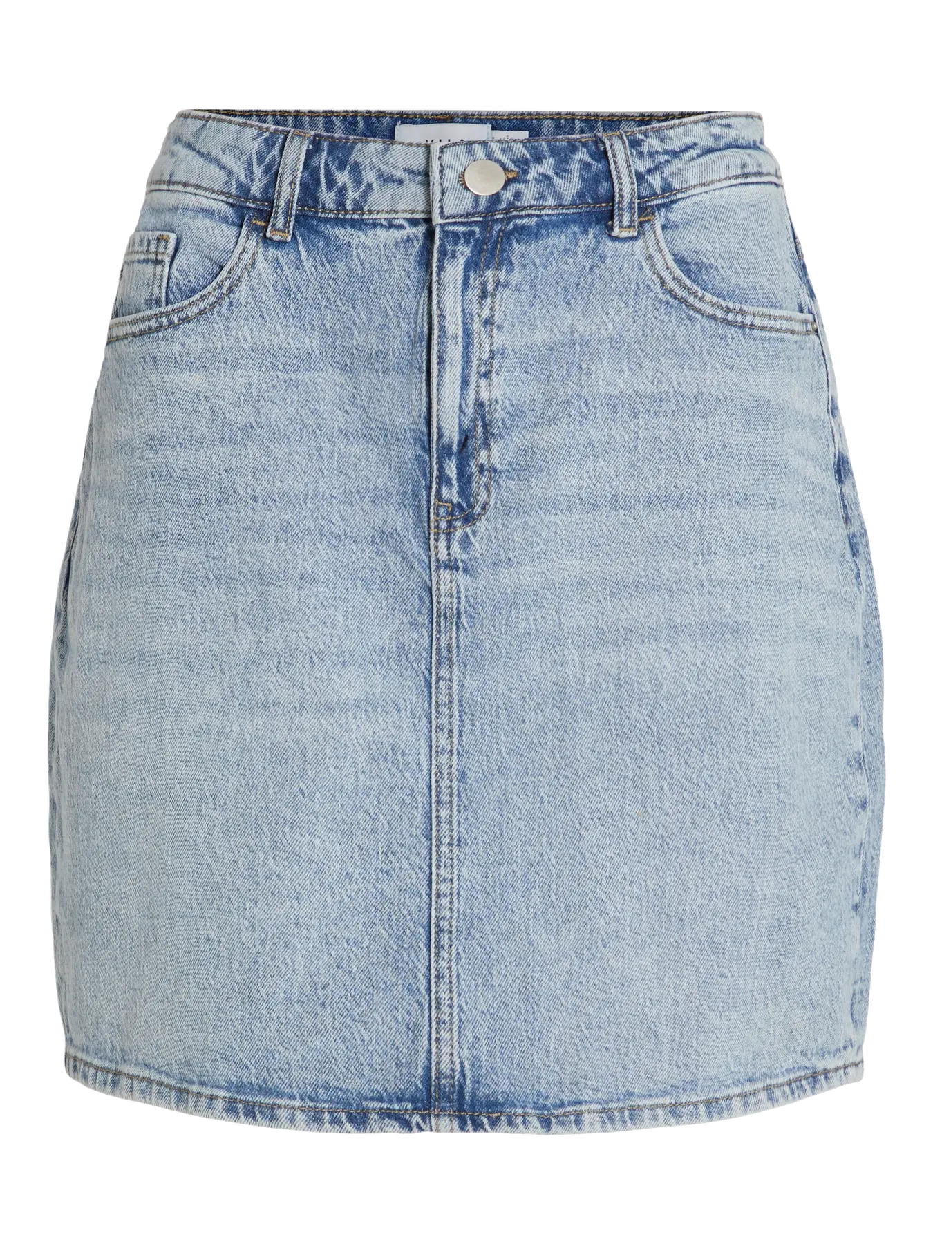 falda vaquera mini azul claro vila denim mujer detalle delantero cintura bolsillos vila tienda de ropa mujer piedras blancas cotton grey