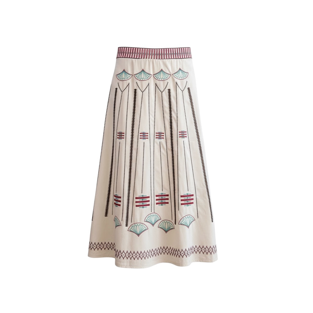 falda zaida bordada estilo étnico color marfil mujer
