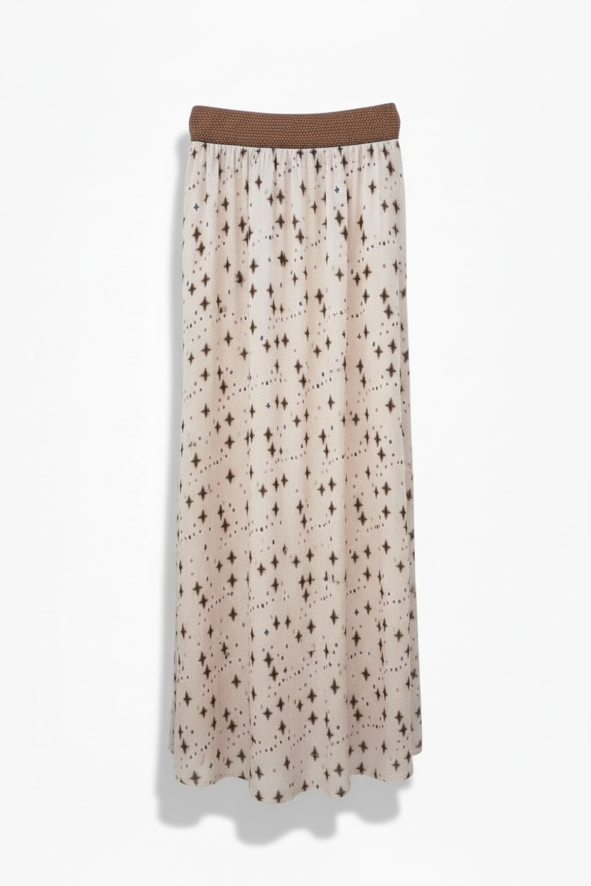 falda estampada en color beige cintura de goma lola espeleta