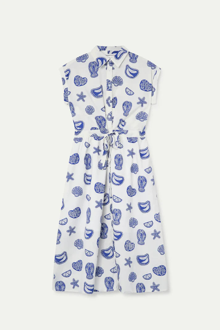 Vestido camisero midi langostas fondo blanco Compañía Fantástica