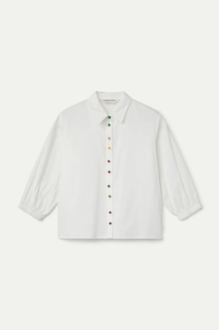 Camisa blanca de manga larga con lazada y puños elásticos de Compañía Fantástica