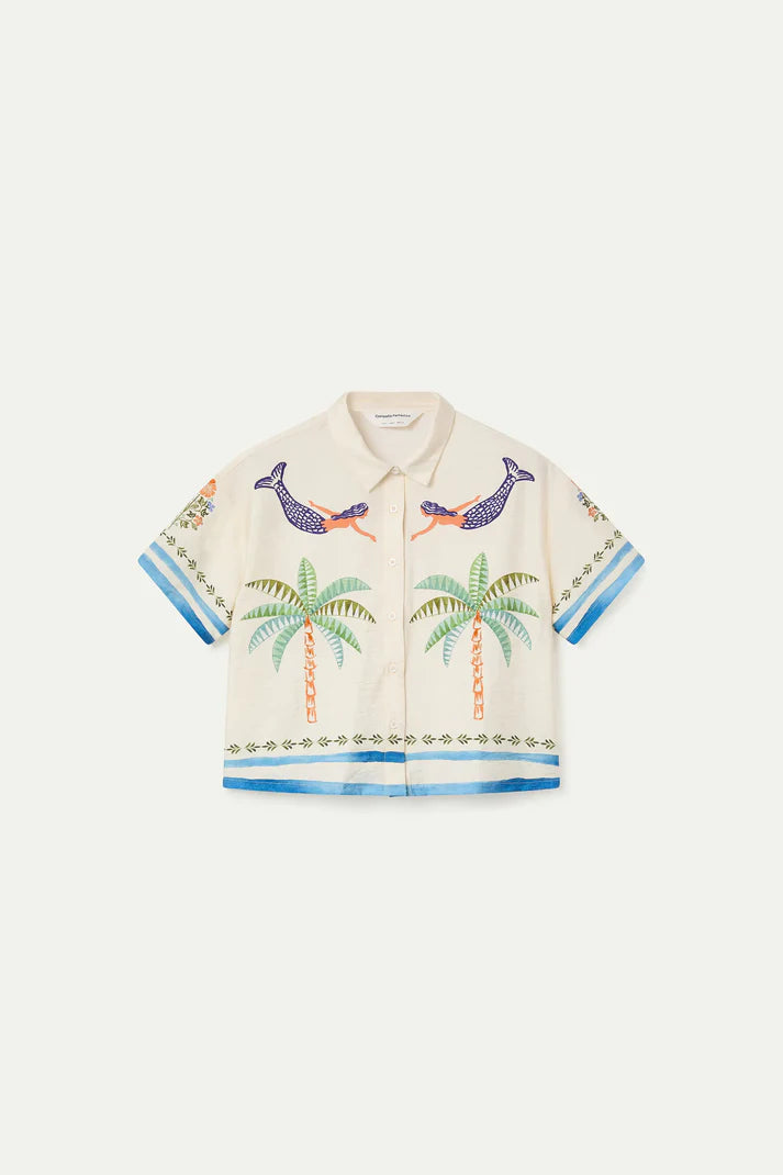 Camisa viscosa estampado sirenas y palmeras Cotton Grey Asturias