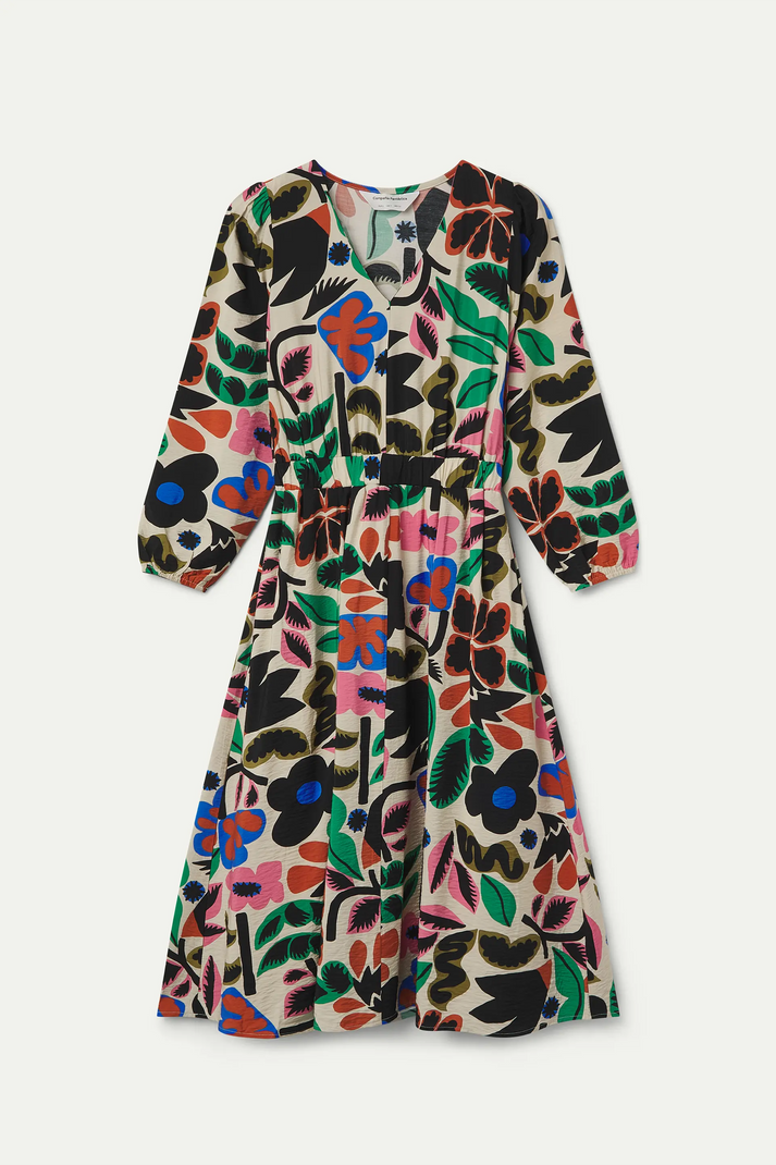 Vestido midi Neo Garden de Compañía Fantástica visto por detrás con estampado floral