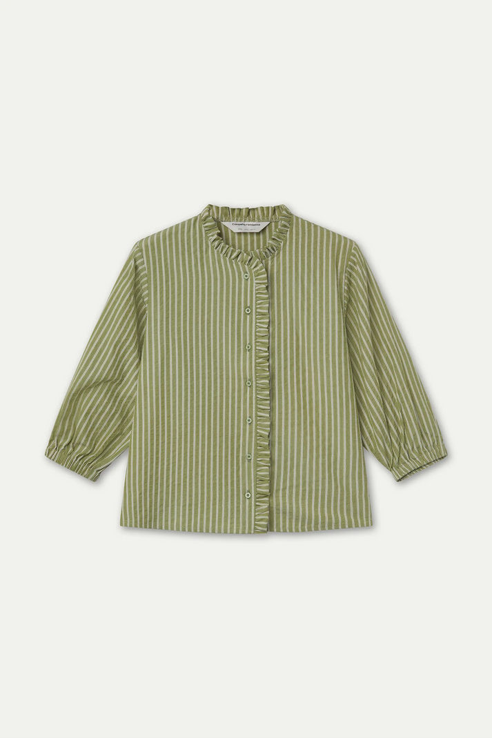 Camisa de rayas con volantes frontales de mujer y manga larga de Compañía Fantástica