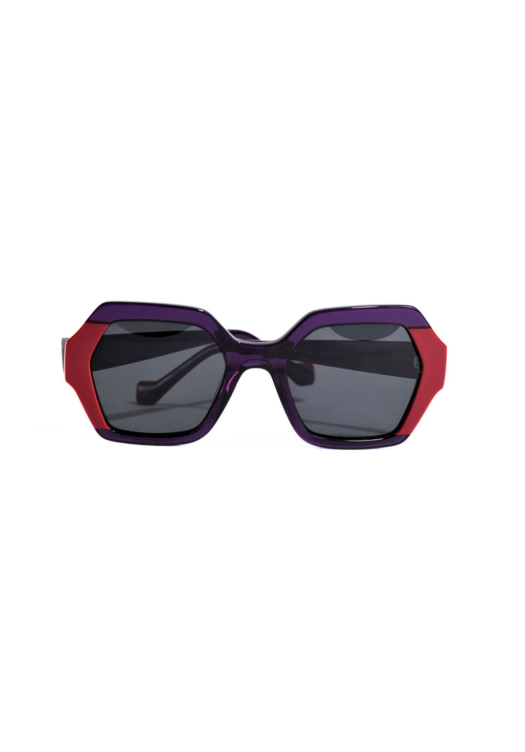 Marca noco de gafas de sol modelo bicolor morado y rojo