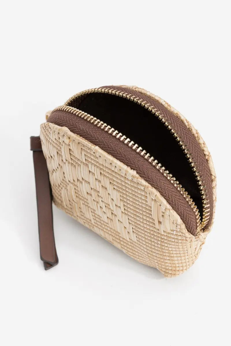 Monedero Acacia Natural de Vilanova con relieve floral tejido tono sobre tono.
