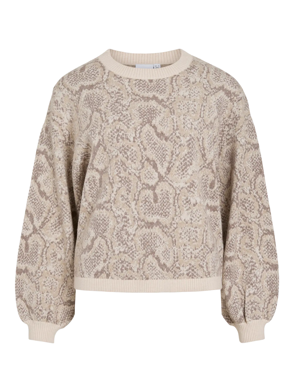 Jersey Tip VILA beige y crudo de punto con estampado de serpiente y cuello redondo
