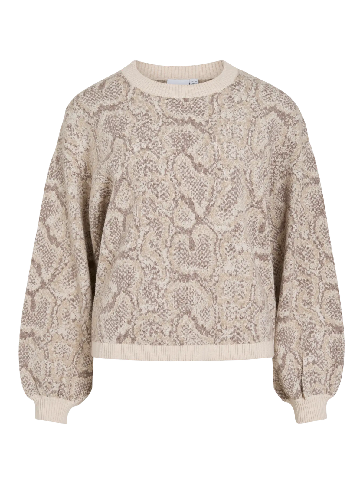 Jersey Tip VILA beige y crudo de punto con estampado de serpiente y cuello redondo