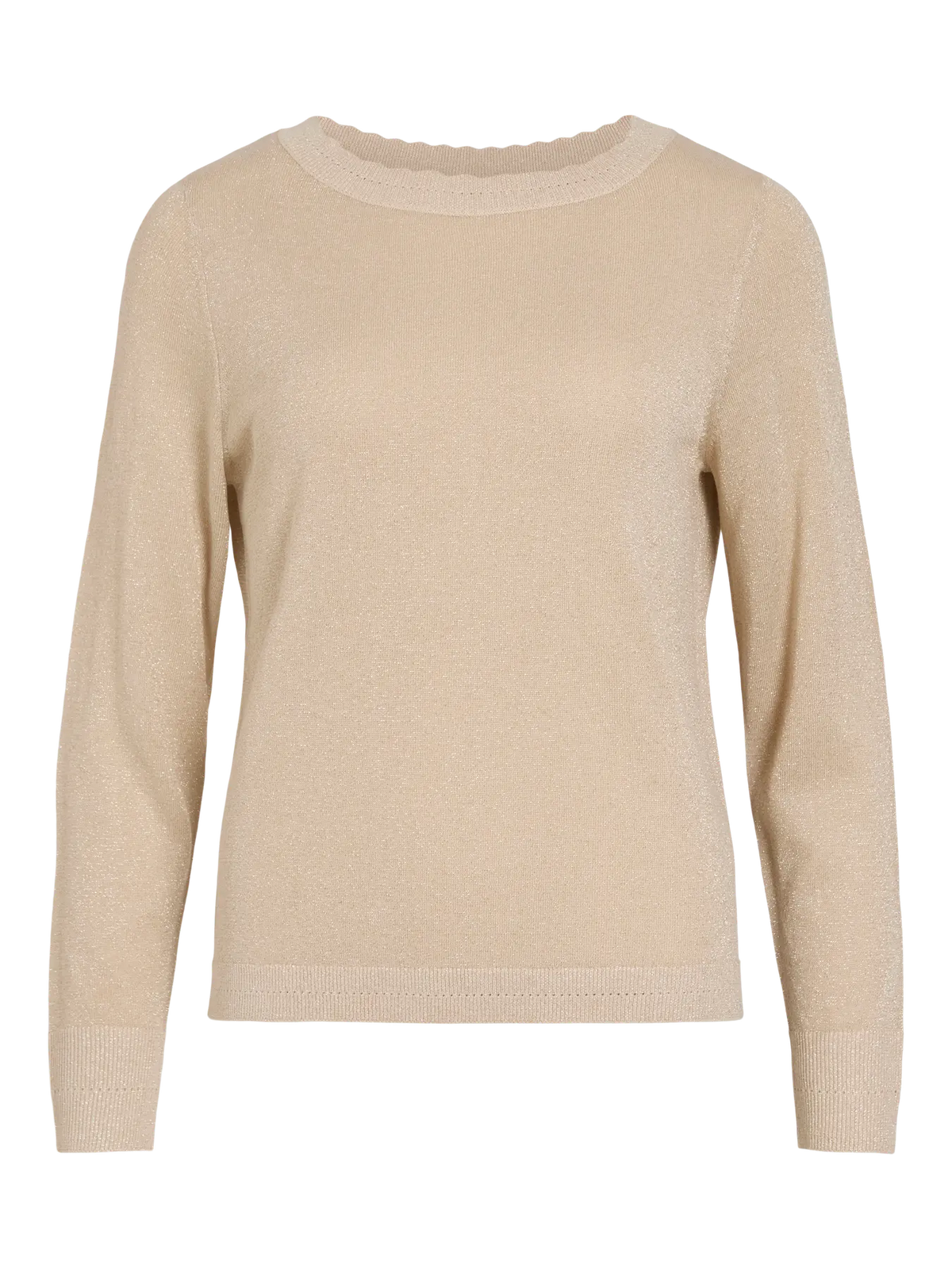 Jersey Ginny beige con brillo dorado y cuello redondo de VILA