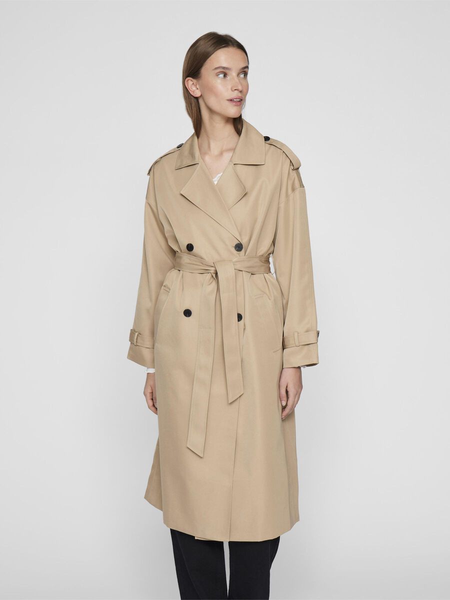 Gabardina VILA beige camel mujer look vista frontal