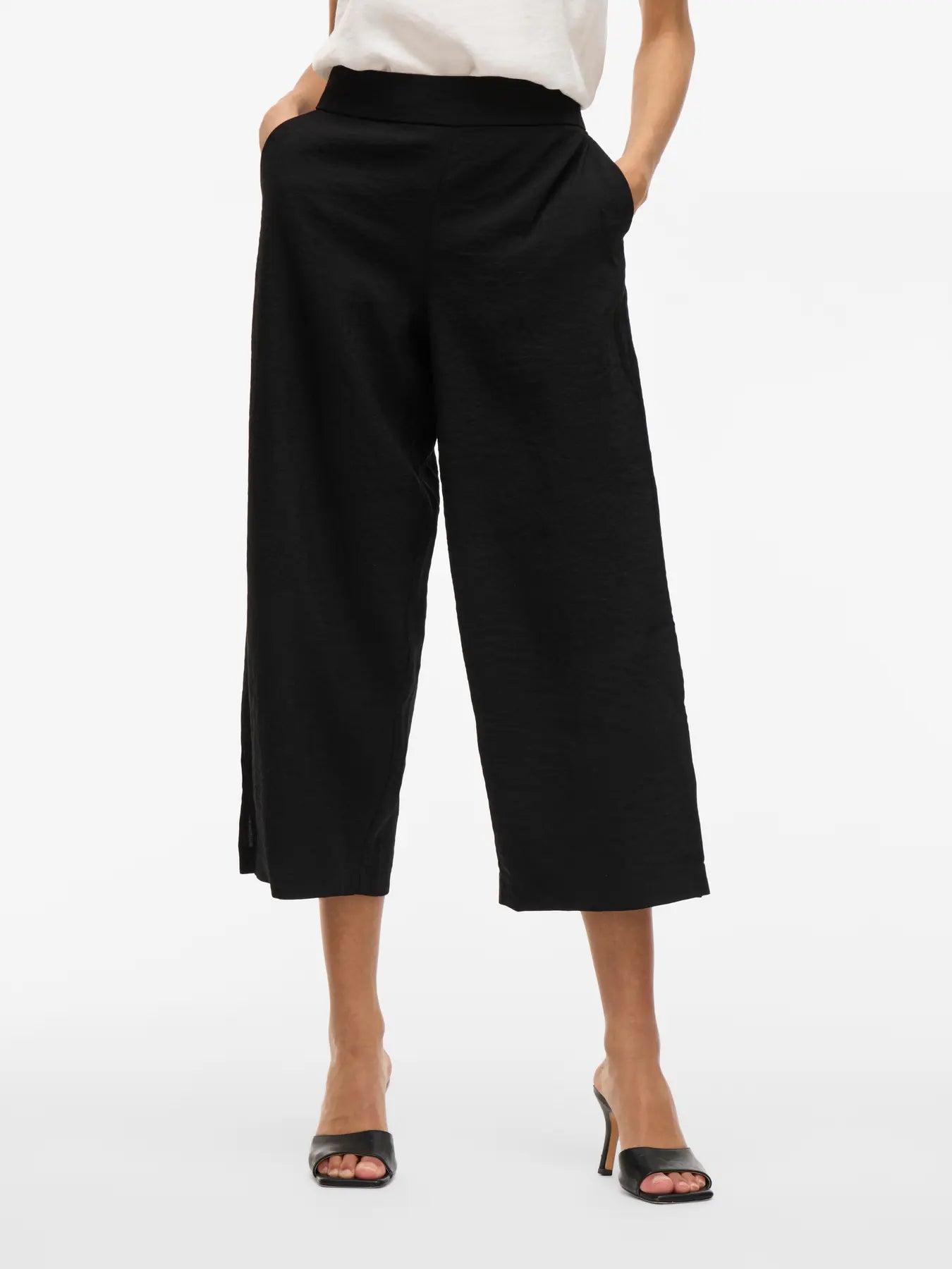 pantalón culotte mujer, pantalón fluido camel, pantalón midi elegante, pantalón tiro alto mujer, pantalón ancho Vila, pantalón verano mujer, pantalón cómodo vestir en tienda cotton grey en piedras blancas