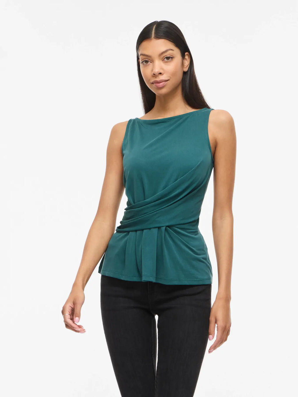 modelo top verde azulado sin mangas vila cotton grey piedras blancas asturias tienda ropa mujer
