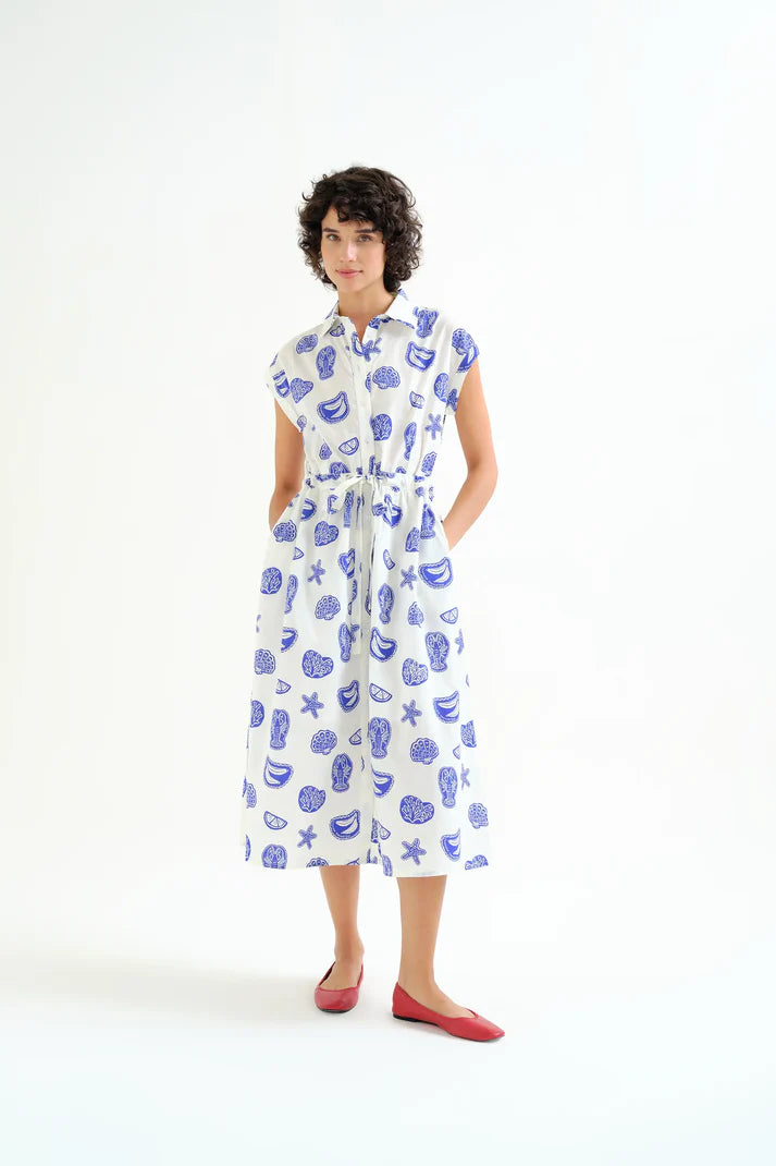 Vestido midi estampado lobster Compañía Fantástica algodón verano