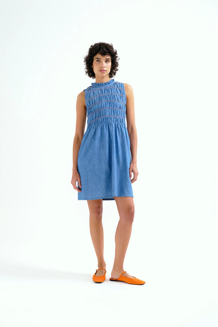 Vestido denim drapeado mujer sin mangas verano Compañía Fantástica