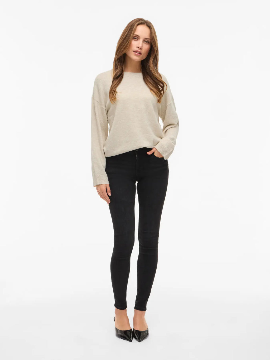look completo jersey confortable beige vila en cotton grey