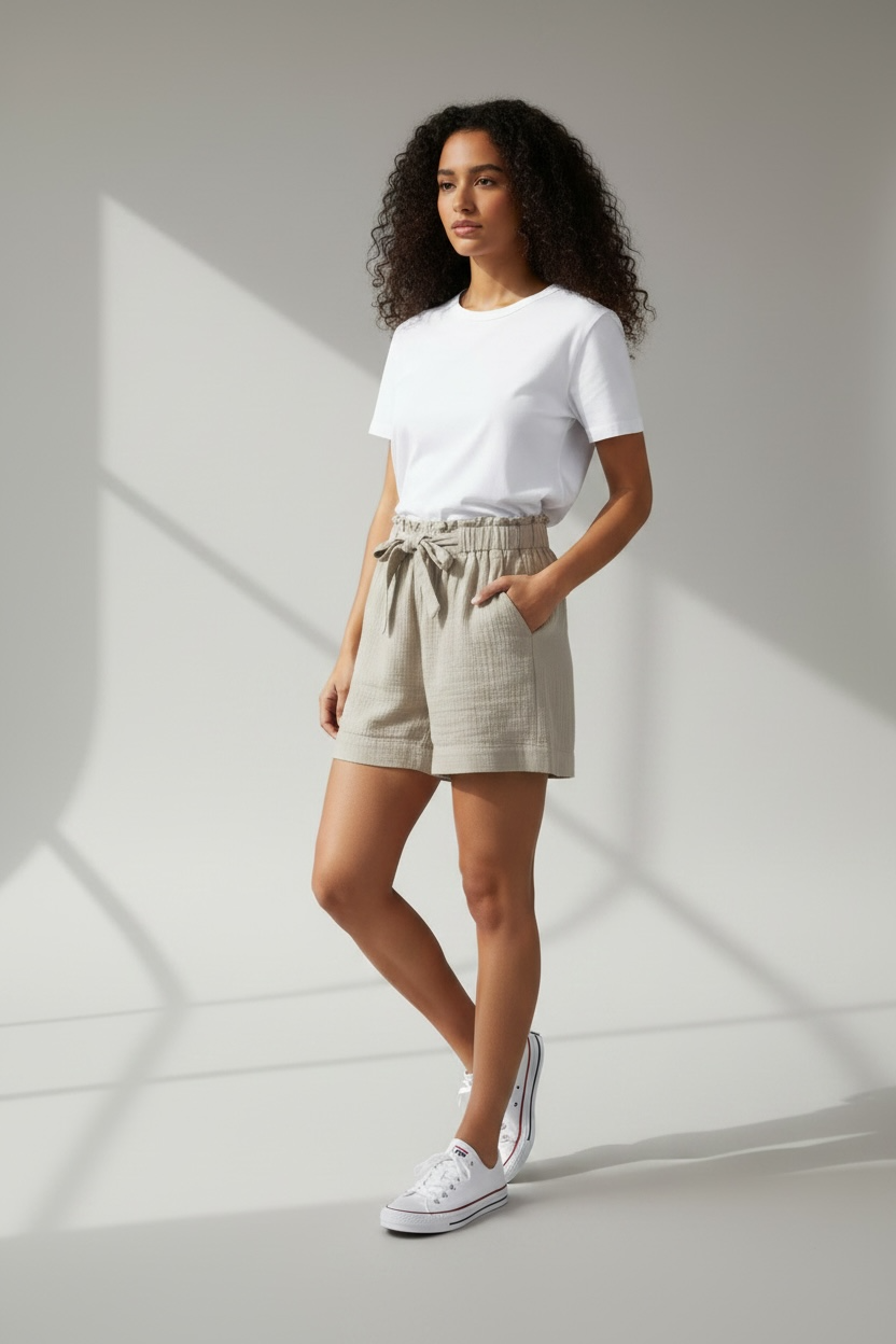 Short beige fluido Elara Vila mujer