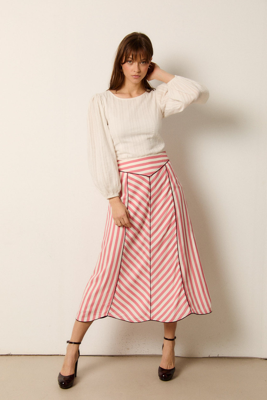falda rayas elegantes castaño de indias
