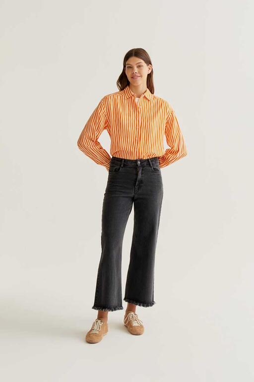 Camisa Portofino de rayas naranja y blanco de Compañía Fantástica en Cotton Grey vista frontal
