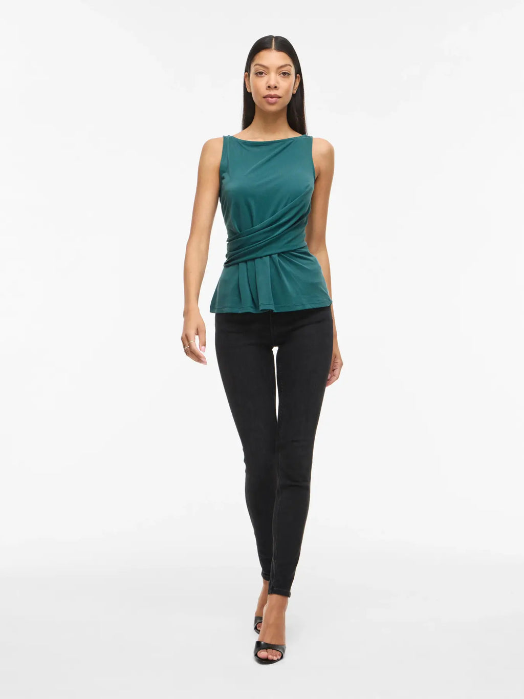 look top verde azulado vila combinado pantalon negro cotton grey piedras blancas asturias moda mujer