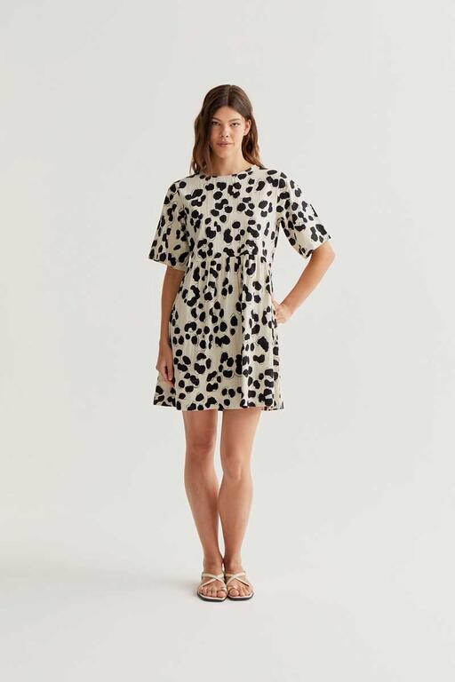 Vestido Dalmatian estampado blanco y negro de Compañía Fantástica en Cotton Grey vista frontal