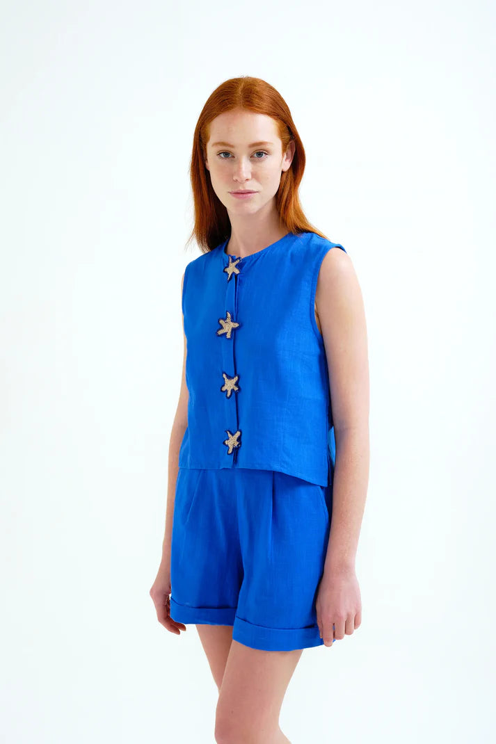 Top azul marino estrellas bordadas Compañía Fantástica mujer