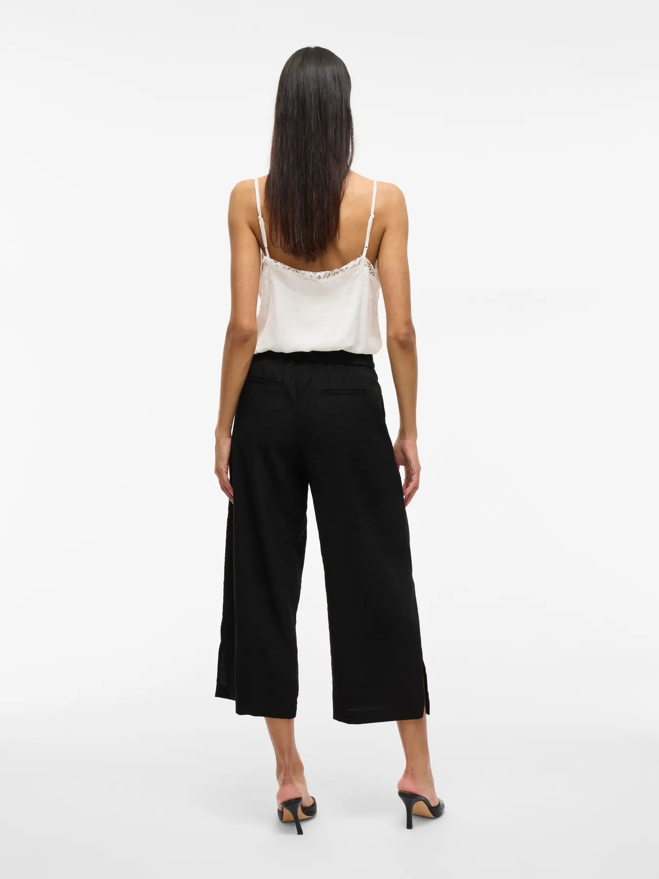 pantalón culotte mujer, pantalón fluido camel, pantalón midi elegante, pantalón tiro alto mujer, pantalón ancho Vila, pantalón verano mujer, pantalón cómodo vestir en tienda cotton grey en piedras blancas