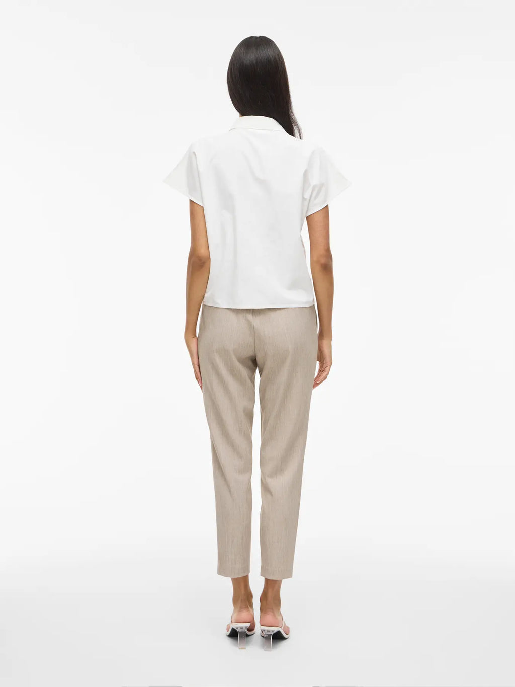 Pantalon traje estrecho lino con goma en cintura de vila en tienda de moda cotton grey castillon