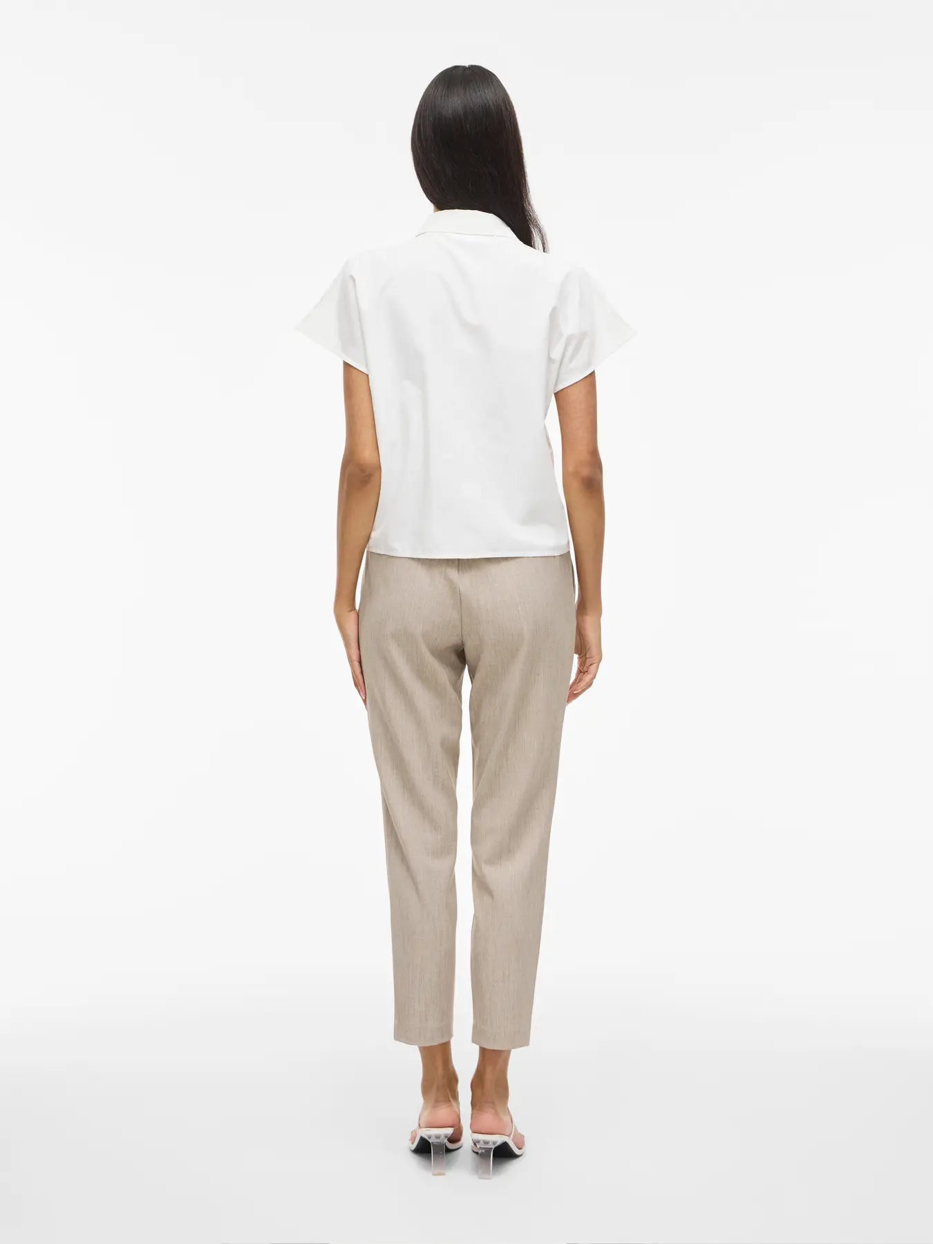 Pantalon traje estrecho lino con goma en cintura de vila en tienda de moda cotton grey castillon