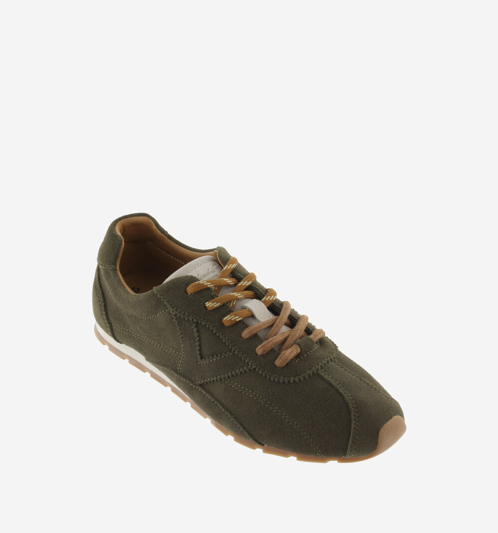 Sneakers Aster de Victoria para mujer vista lateral interior. verde kaki cordones camel