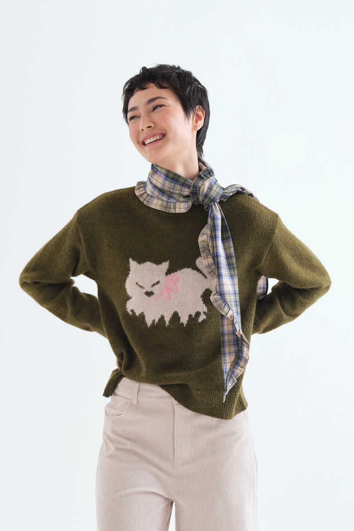 Jersey de punto jacquard con estampado de gato de Compañía Fantástica