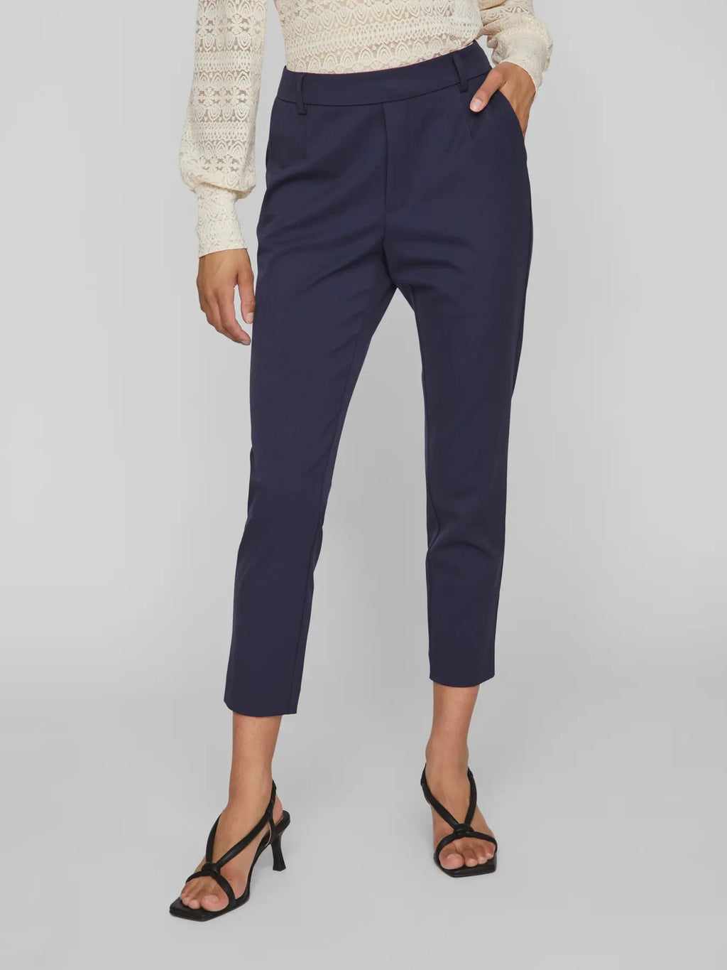 Pantalon traje estrecho azul marino con goma en cintura de vila en piedras blancas Asturias