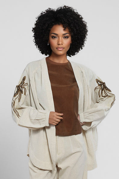 Sobrecamisa Kleopatra beige bordado mangas estilo fluido Goa Goa Cotton Grey Asturias