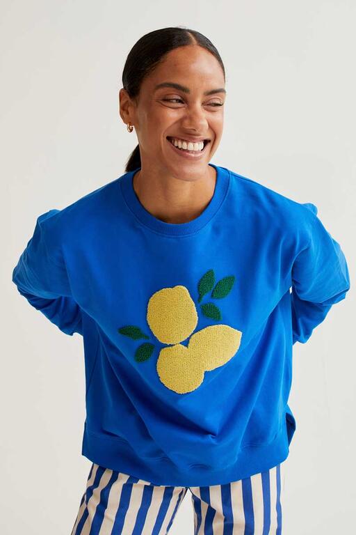 Sudadera Lemon Pop – Azul con Bordado Limones | Compañía Fantástica