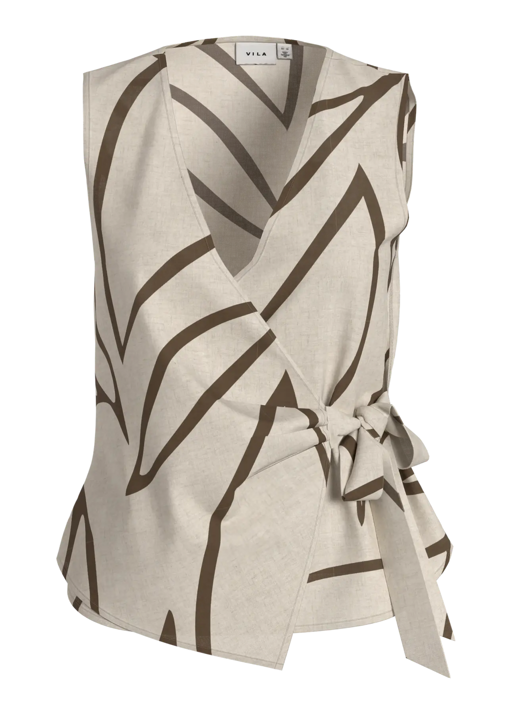 top pareo beige con estampado organico marron vila moda mujer