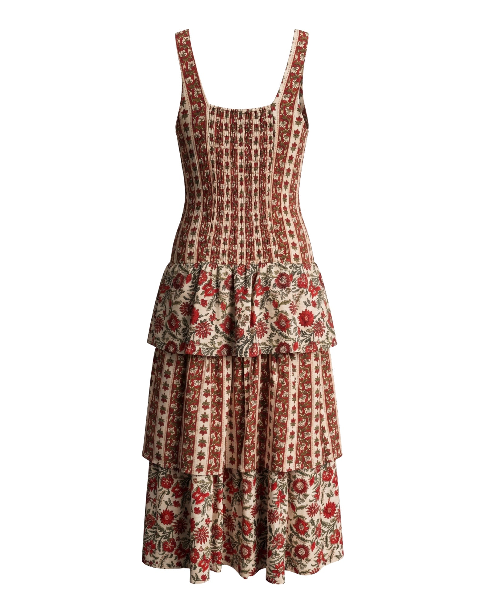 Vista trasera del Vestido Granada con espalda elástica de nido de abeja.