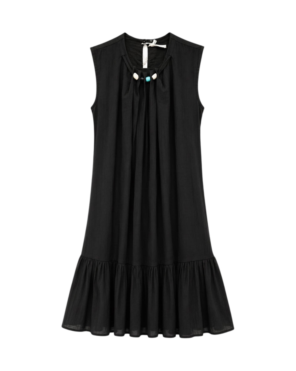 Vestido Lía negro corto de verano con diseño fluido y detalle de abalorios.
