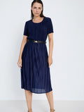 vestido plisado azul marino midi Skatie