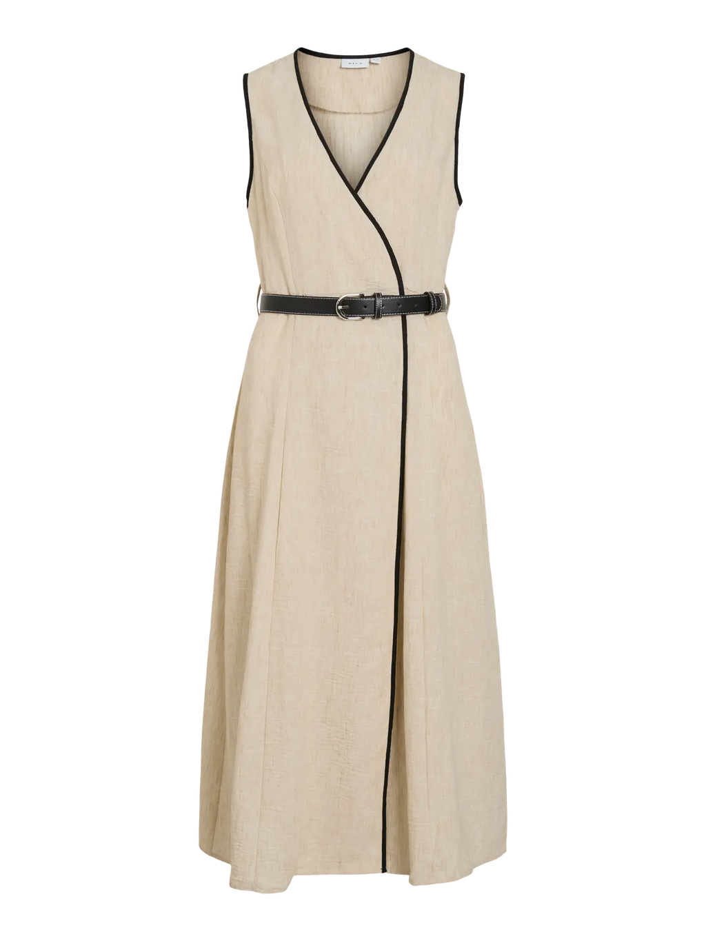 Vestido midi beige cruzado Vila con cinturón negro en Cotton Grey Piedras Blancas Asturias
