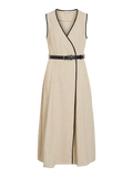 Vestido midi beige cruzado Vila con cinturón negro en Cotton Grey Piedras Blancas Asturias
