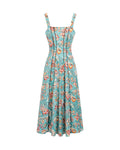 Vestido Turquesa con estampado floral multicolor.